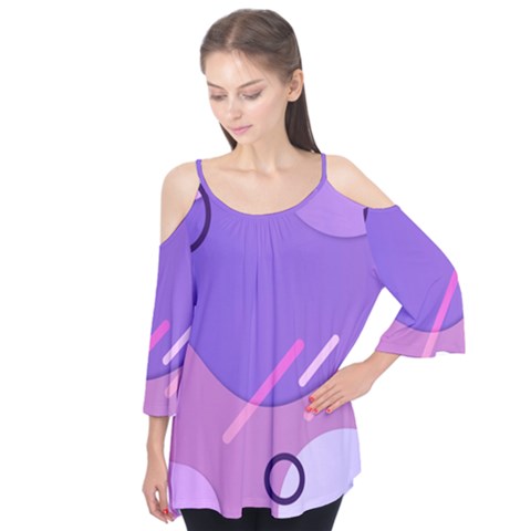 Hand Drawn Abstract Organic Shapes Background Flutter Sleeve T-shirt  by Apen