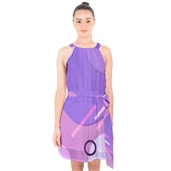Colorful Labstract Wallpaper Theme Halter Collar Waist Tie Chiffon Dress by Apen