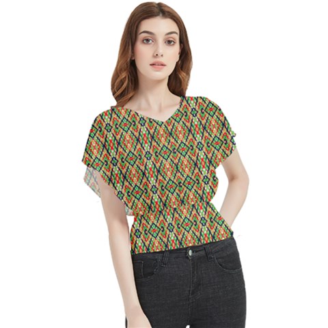 Pattern Design Vintage Abstract Butterfly Chiffon Blouse by Jatiart