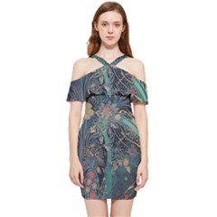 Flowers Trees Forest Shoulder Frill Bodycon Summer Dress