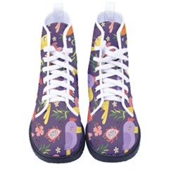Exotic Seamless Pattern With Parrots Fruits Men s High-top Canvas Sneakers by Ravend
