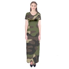 Texture Military Camouflage Repeats Seamless Army Green Hunting Short Sleeve Maxi Dress by Ravend