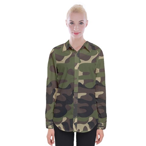 Texture Military Camouflage Repeats Seamless Army Green Hunting Womens Long Sleeve Shirt by Ravend
