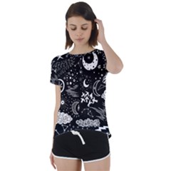 Vector Set Sketch Drawn With Space Short Sleeve Open Back T-shirt by Ravend