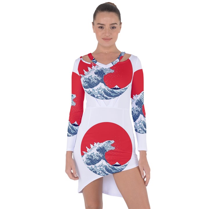 The Great Wave Of Kaiju Asymmetric Cut-Out Shift Dress