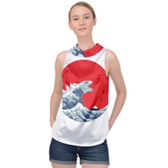 The Great Wave Of Kaiju High Neck Satin Top by Cendanart