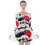 Japanese Sun & Wave Long Sleeve Skater Dress
