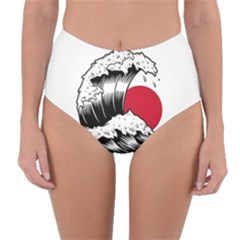 Japanese Sun & Wave Reversible High-waist Bikini Bottoms by Cendanart