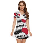 Japanese Sun & Wave V-Neck High Waist Chiffon Mini Dress