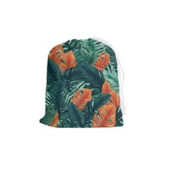 Green Tropical Leaves Drawstring Pouch (medium) by Jack14