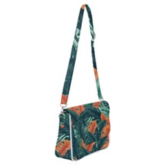 Green Tropical Leaves Shoulder Bag With Back Zipper by Jack14