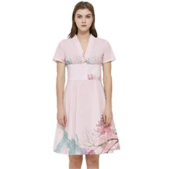 Pink Chinese Style Cherry Blossom Short Sleeve Waist Detail Dress by Cendanart