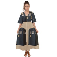 Tardis Doctor Who Minimal Minimalism Kimono Sleeve Boho Dress by Cendanart