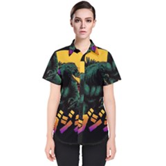 Godzilla Retrowave Women s Short Sleeve Shirt