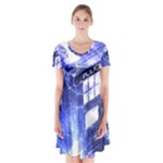 Tardis Doctor Who Blue Travel Machine Short Sleeve V-neck Flare Dress