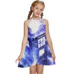 Tardis Doctor Who Blue Travel Machine Kids  Halter Collar Waist Tie Chiffon Dress