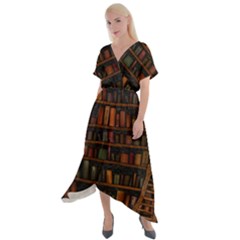 Books Library Cross Front Sharkbite Hem Maxi Dress by Ket1n9