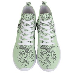 Illustration Of Butterflies And Flowers Ornament On Green Background Men s Lightweight High Top Sneakers by Ket1n9