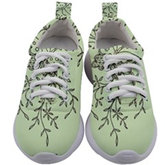 Illustration Of Butterflies And Flowers Ornament On Green Background Kids Athletic Shoes by Ket1n9
