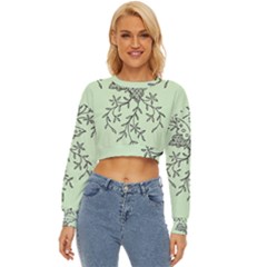 Illustration Of Butterflies And Flowers Ornament On Green Background Lightweight Long Sleeve Sweatshirt by Ket1n9