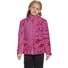 Pink Circuit Pattern Kids  Puffer Bubble Jacket Coat by Ket1n9