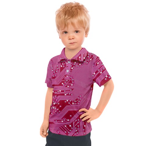 Pink Circuit Pattern Kids  Polo T-shirt by Ket1n9