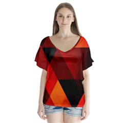Abstract Triangle Wallpaper V-neck Flutter Sleeve Top