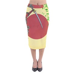 Meme Samurai Artwork Japaneses Velvet Midi Pencil Skirt by Cendanart