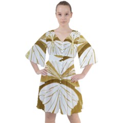 Simulated Gold Leaf Gilded Butterfly Boho Button Up Dress by essentialimage