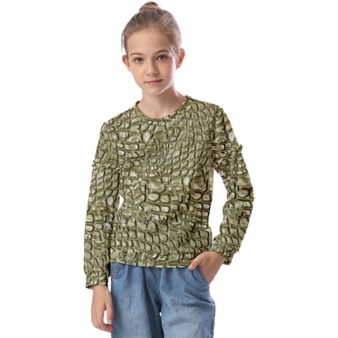Aligator Skin Kids  Long Sleeve T-shirt With Frill  by Ket1n9