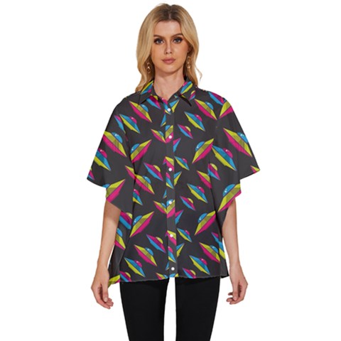 Alien Patterns Vector Graphic Women s Batwing Button Up Shirt by Ket1n9