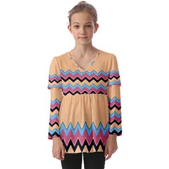 Chevrons Patterns Colorful Stripes Kids  V Neck Casual Top by Ket1n9