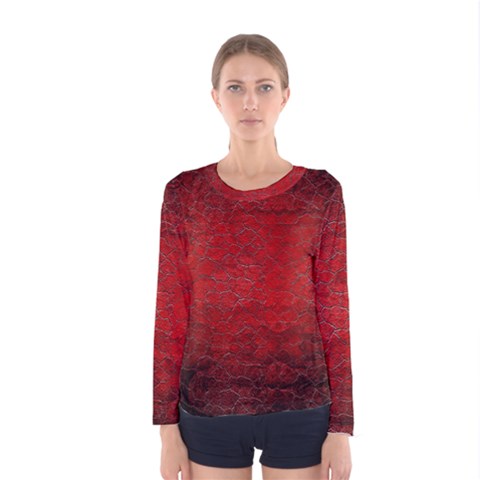 Red Grunge Texture Black Gradient Women s Long Sleeve T-shirt by Ket1n9