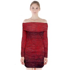 Red Grunge Texture Black Gradient Long Sleeve Off Shoulder Dress