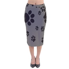 Dog Foodprint Paw Prints Seamless Background And Pattern Velvet Midi Pencil Skirt by Ket1n9
