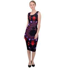 Fractal Red Violet Symmetric Spheres On Black Sleeveless Pencil Dress by Ket1n9