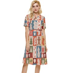 Cute Christmas Seamless Pattern Vector  - Button Top Knee Length Dress by Ket1n9