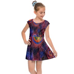 Pretty Peacock Feather Kids  Cap Sleeve Dress by Ket1n9