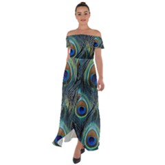 Feathers Art Peacock Sheets Patterns Off Shoulder Open Front Chiffon Dress by Ket1n9