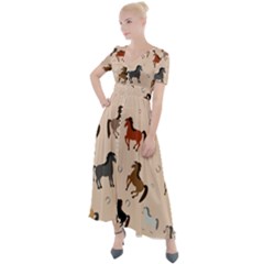 Horses For Courses Pattern Button Up Short Sleeve Maxi Dress by Ket1n9
