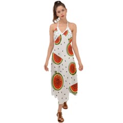 Seamless Background Pattern-with-watermelon Slices Halter Tie Back Dress  by Ket1n9