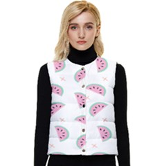 Seamless Background With Watermelon Slices Women s Button Up Puffer Vest by Ket1n9