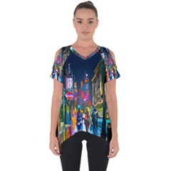 Abstract Vibrant Colour Cityscape Cut Out Side Drop T-shirt