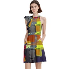 Abstract Vibrant Colour Cocktail Party Halter Sleeveless Dress With Pockets by Ket1n9