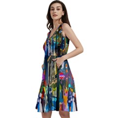 Abstract Vibrant Colour Cityscape Sleeveless V-neck Skater Dress With Pockets by Ket1n9