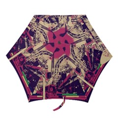 Pink City Retro Vintage Futurism Art Mini Folding Umbrellas by Ket1n9