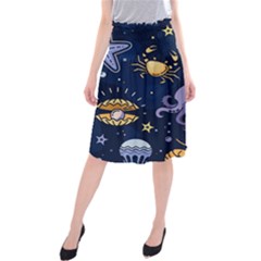 Marine Seamless Pattern Thin Line Memphis Style Midi Beach Skirt by Ket1n9