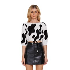 Cow Pattern Mid Sleeve Drawstring Hem Top