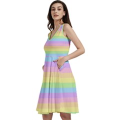 Cute Pastel Rainbow Stripes Sleeveless V-neck Skater Dress With Pockets by Ket1n9