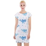 Seamless Pattern With Cute Sharks Hearts Cap Sleeve Bodycon Dress
